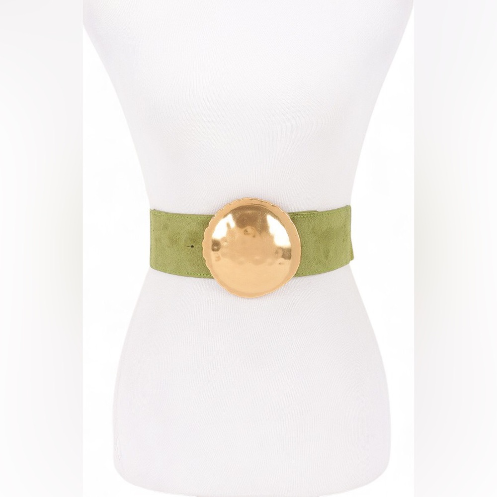 Vegan Suede Elastic Statement Belt - Green, Camel, Black